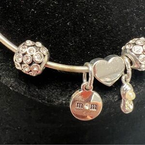 Cute silver, toned heart, charms bracelet, mom
